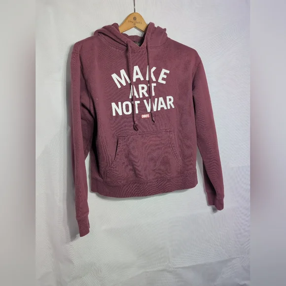 Obey Burgundy Hoodie Sz L " Make Art Not War " - Picture 5 of 6